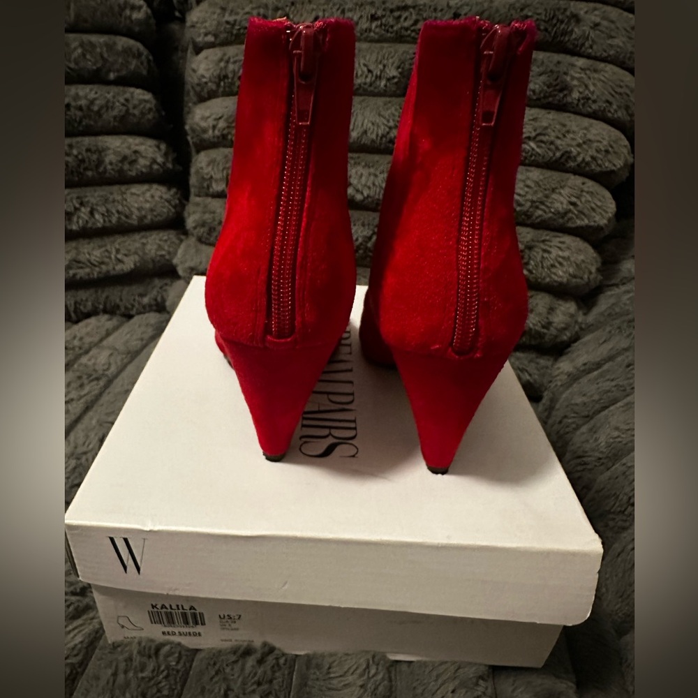 Dream Pairs Red Suede Pointed Toe Ankle Booties Size 7 Statement Heel - Picture 3 of 6